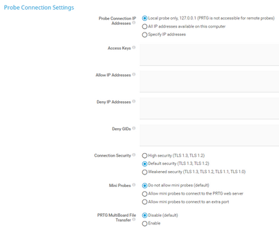 Probe Connection Settings in System Administration